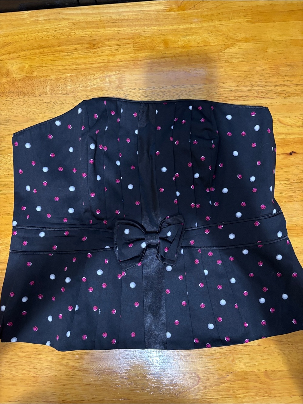 White House Black Market Black Strapless Polka Dot Bustier with Bow